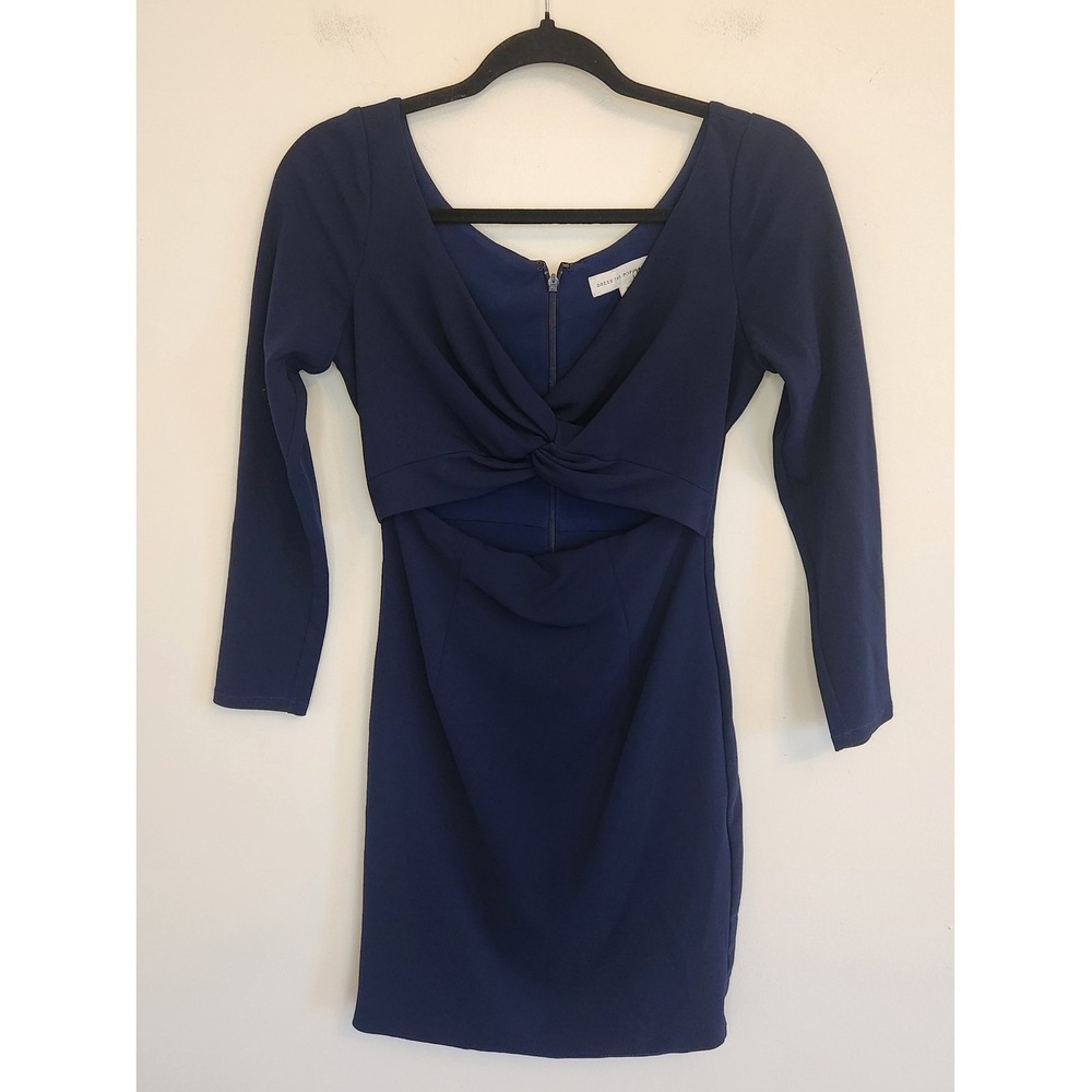 Dress the Population Navy‎ Blue Twist Front Long Sleeve Cutout Mini Dress XS - Picture 2 of 7